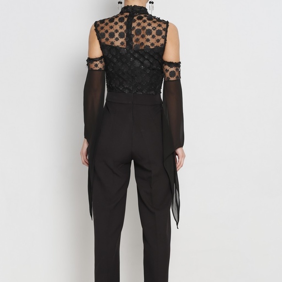 Jane White Cold Shoulder Lace detail  jumpsuit - Picture 8 of 8